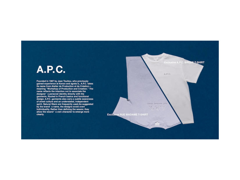 A.P.C.別注TシャツをFREAK’S STOREが3月中旬発売。シンプルで洗練されたロゴがデザイン