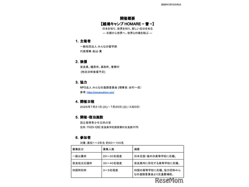 開催概要 【越境キャンプ HOMARE ~ 誉 ~】