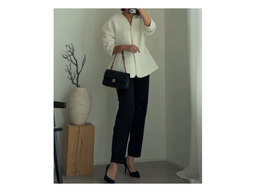 H&Mのジャケットが主役の大人のセレモニースタイル。ペプラムシルエットでお腹周りもきちんとカバー【40代の毎日コーデ】