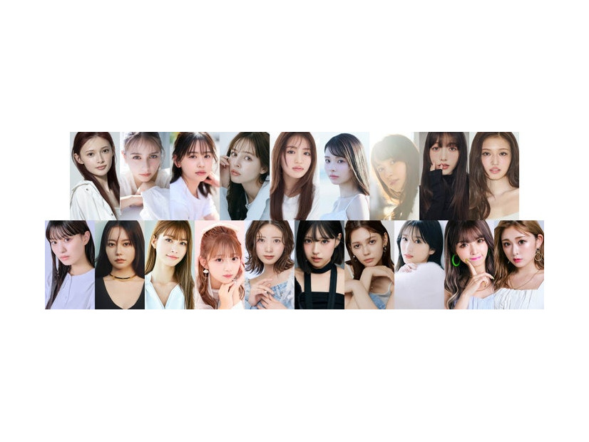 （上段左から）⻘島⼼、嵐莉菜、梶原叶渚、加藤ナナ、⾹⾳、川⼝ゆりな、河村ここあ、雑賀サクラ、せいら、 鶴嶋乃愛、なごみ、⽣⾒愛瑠、希空、星乃夢奈、MINAMI、村上愛花、⽮吹奈⼦、ゆい⼩池（ゆいちゃみ）、ゆうちゃみ（提供写真）