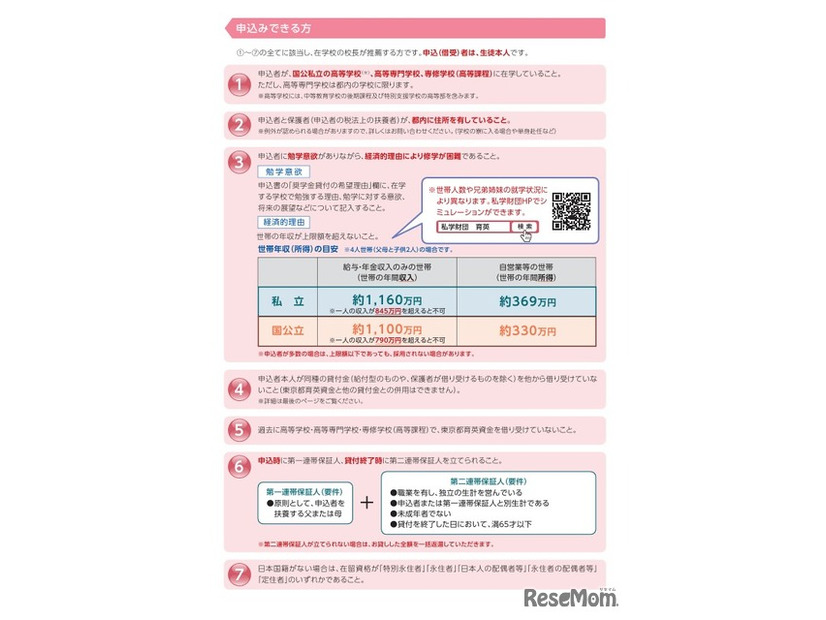 令和8年度東京都育英資金（一般募集、高等学校・高等専門学校・専修学校高等課程）