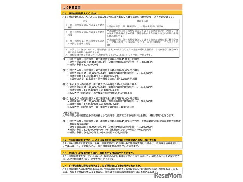 山梨県小学校教員確保推進事業費補助金