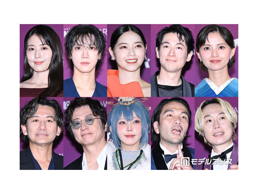 「クランチロール・アニメアワード2026」オレンジカーペットに登場した（上段左から）有村架純、テン、西野七瀬、ディーン・フジオカ、齋藤飛鳥（下段左から）新藤晴一、岡野昭仁、えなこ、盛山晋太郎、リリー（C）モデルプレス