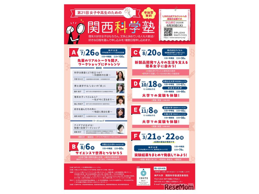 2026年度「第21回女子中高生のための関西科学塾」
