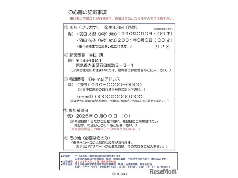 応募の記載事項