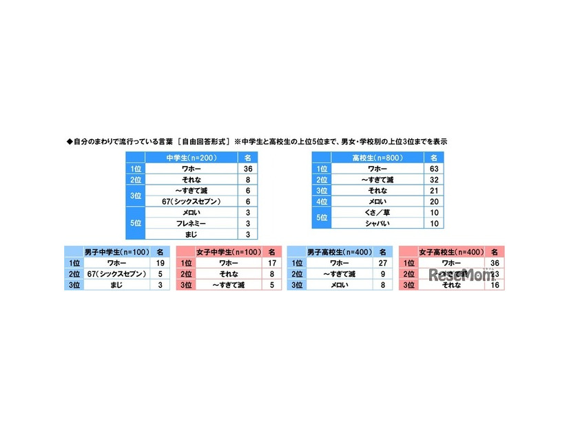 自分のまわりで流行っている言葉
