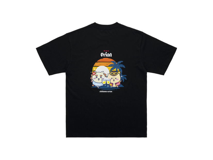 ちいかわ×オリオンビール シーサーのおみやげやさん Tシャツ ブラック_カンパ～イ／©nagano©Uema©Orion