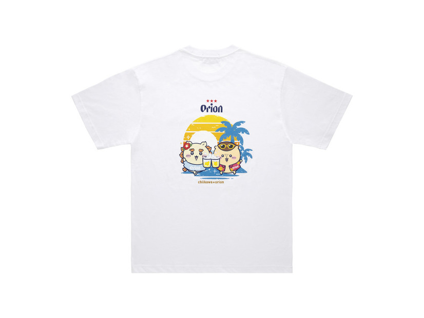 ちいかわ×オリオンビール シーサーのおみやげやさん Tシャツ ホワイト_カンパ～イ／©nagano©Uema©Orion