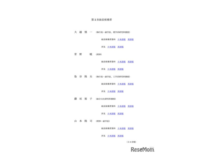 第2次総長候補者
