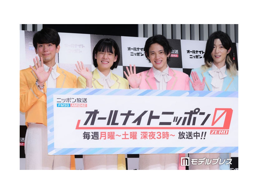 （左から）「オールナイトニッポン0（ZERO）」新パーソナリティ取材会に出席したじん、おヨネ、ケンケン、サカイJr.／モナキ（C）モデルプレス