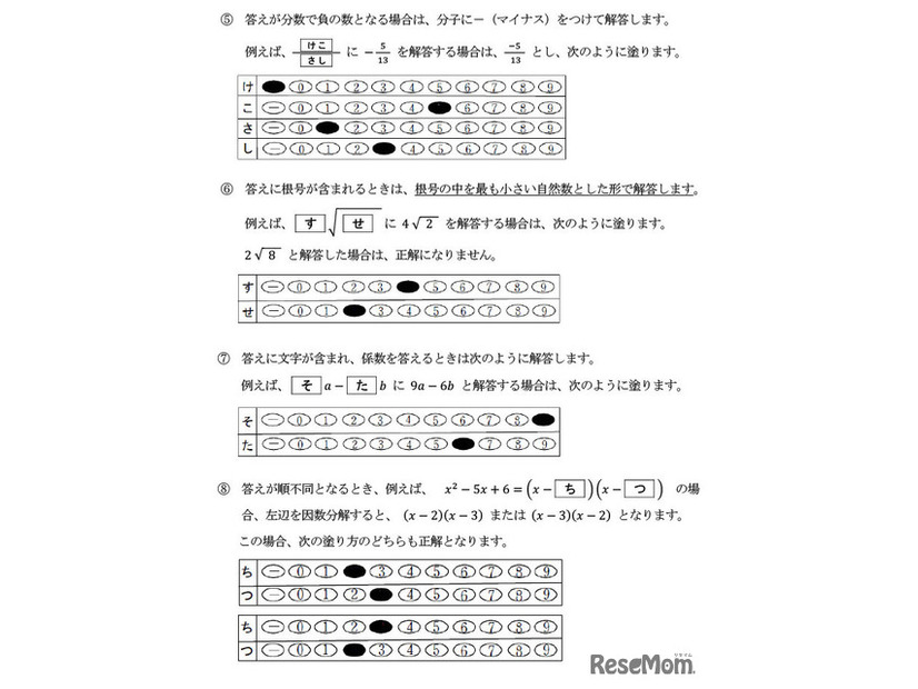 学力検査（マーク式および記述式解答）に係る注意事項