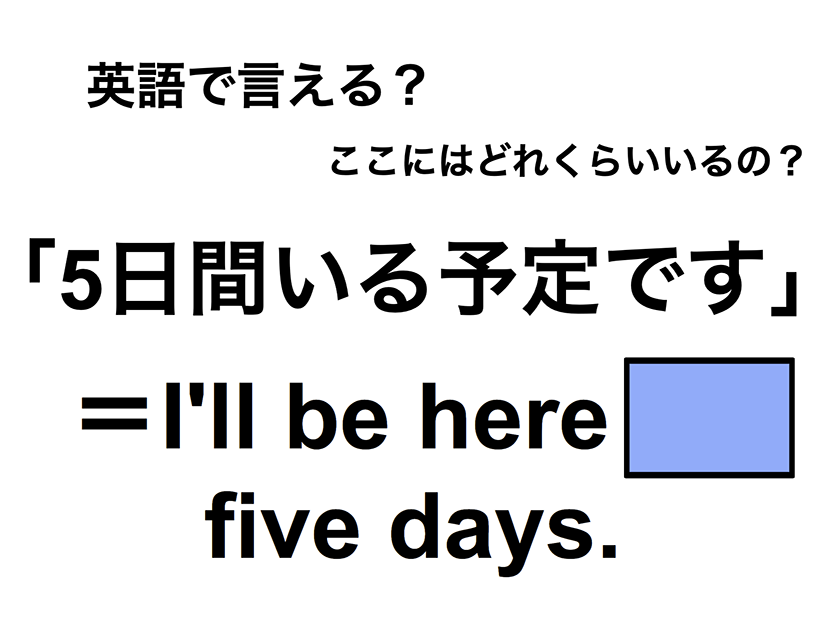英語で「５日間いる予定です」は何て言う？