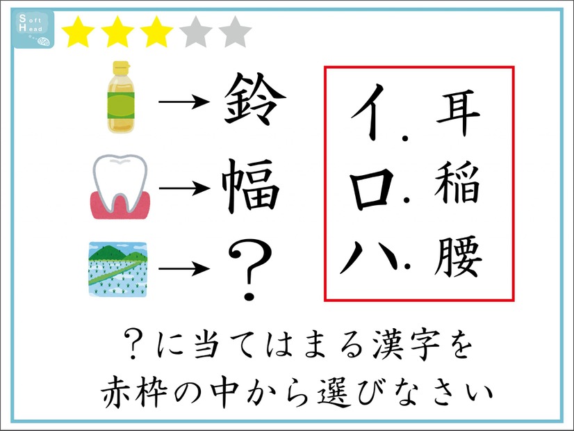 【クイズ】解けたらIQ120。「？」に入る漢字は赤枠の中のどれでしょう