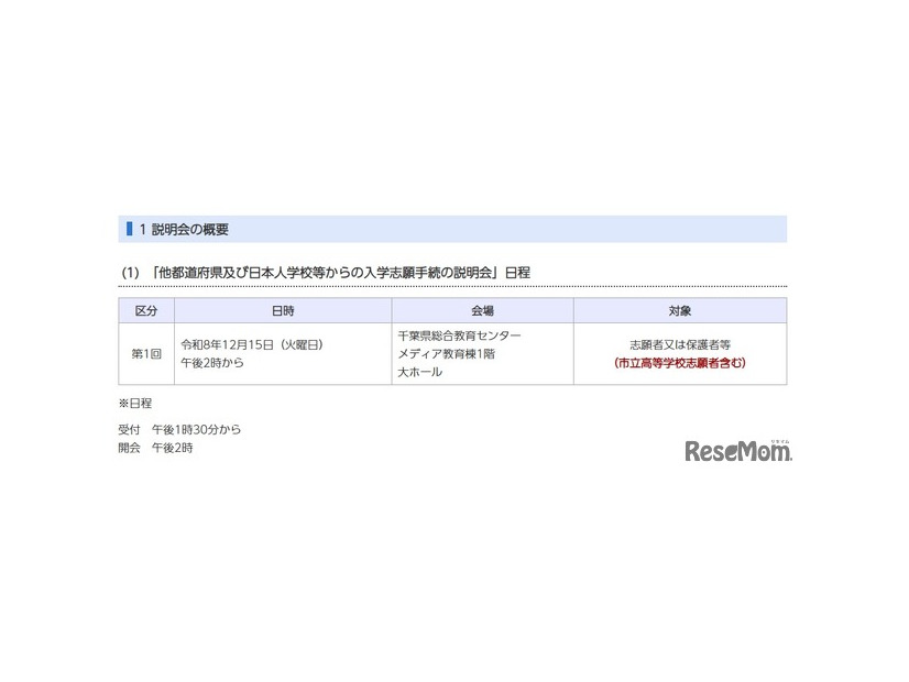 他都道府県および日本人学校などからの入学志願手続の説明会