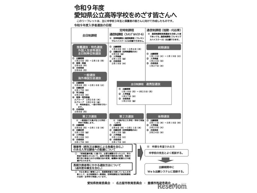 リーフレット「令和9年度愛知県公立高等学校をめざす皆さんへ」