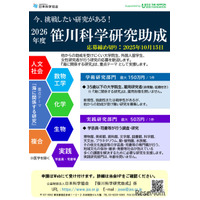 若手研究者を支援「笹川科学研究助成」9/16申請開始