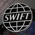 SWIFTのロゴ＝2017年10月、カナダ・トロント（ロイター＝共同）