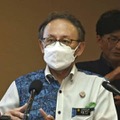 新たな沖縄振興計画について記者会見する沖縄県の玉城デニー知事＝13日午後、沖縄県庁