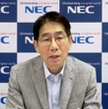 共同通信などのインタビューに応じるNECの森田隆之社長