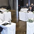 日韓豪NZ首脳会談に臨む（右奥から時計回りに）岸田首相、ニュージーランドのアーダン首相、オーストラリアのアルバニージー首相、韓国の尹錫悦大統領＝29日、スペイン・マドリード（代表撮影・共同）