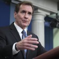 米ホワイトハウスで記者会見する国家安全保障会議のカービー戦略広報調整官＝4日（ゲッティ＝共同）