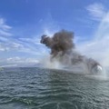 広島市南区の似島沖で炎上する旅客船「黒潮7」＝15日午前（広島海上保安部提供）