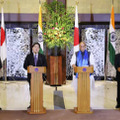 日印外務・防衛閣僚協議を終え、共同記者発表する（左から）インドのジャイシャンカル外相、林外相、シン国防相、浜田防衛相＝8日午後、東京都内（代表撮影）
