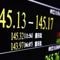1ドル＝145円台の円相場を示すモニター＝22日午前、東京・東新橋