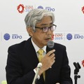 大阪・関西万博の「来場者輸送具体方針」について、記者会見する協議会議長の内田敬氏＝17日午後、大阪市