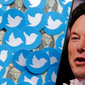 ツイッターのロゴとドル紙幣、米テスラのイーロン・マスクCEO＝8月10日（ロイター＝共同）