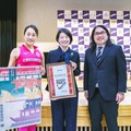 及川栞選手、森澤恭子区長、中岡創一（提供写真）