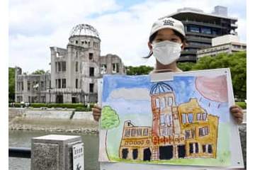被爆者の講話聴き原爆ドーム描く 画像