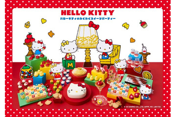 京都でサンリオコラボのスイーツビュッフェ、“70年代風”ハローキティ＆ミミィのパッチワークケーキなど 画像