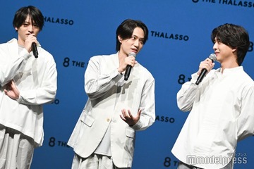 timelesz新メンバー、5人で初のCM会見登場 橋本将生「かき上げと言ったら僕」 画像