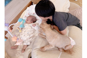 辻希美、生後1ヶ月次女に三男＆愛犬が寄り添うほっこりSHOT披露「仲良し」「可愛い」 画像