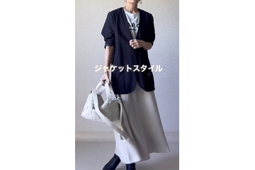 低身長さんのジャケットコーデ見本。×ロングフレアスカートでスタイルアップ【40代の毎日コーデ】 画像