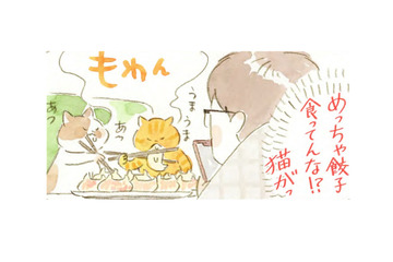 猫が見守る中で食べるニンニク３倍マシマシ餃子。真夜中に味わっているのは…!?【深夜３時のくろねこ喫茶  #６】 画像