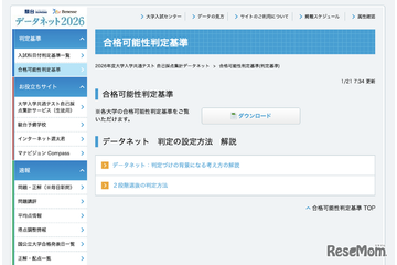 【共通テスト2026】データネット「合格可能性判定基準」…東大（理三）合格可能性60％ラインは930点 画像