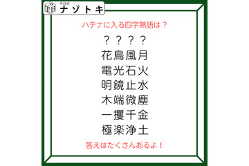 クイズです！「ハテナに入る四字熟語は？」ほかの四字熟語はあるルールに基づいて並んでいます【難易度LV２.・甘口】 画像