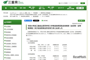 【高校受験2026】三重県立高、再募集の合格発表…追加募集は定時制11校が実施 画像