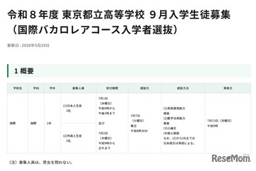 【高校受験2026】都立高9月入学＆転編入募集、IBコースや帰国生徒対象 画像