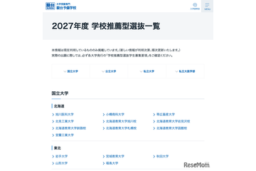 【大学受験2027】学校推薦型選抜、国公私立大の一覧公開…駿台 画像