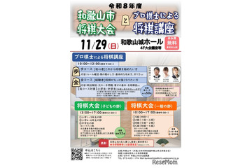和歌山市、将棋大会と小中学生向けプロ棋士講座11/29…参加無料 画像