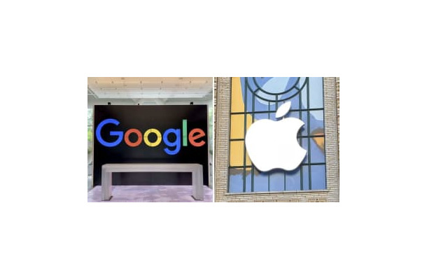 米国のグーグル、アップルのロゴマーク（共同）
