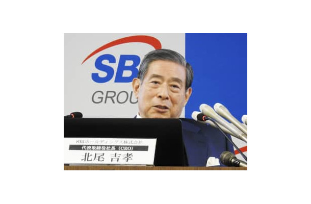決算発表の記者会見に臨むSBIホールディングスの北尾吉孝社長＝28日午後、東京都港区