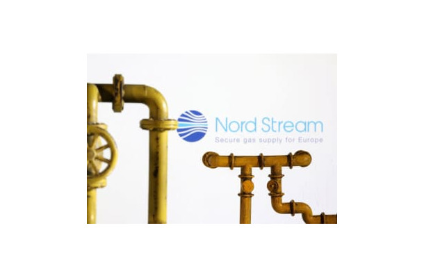 天然ガスのパイプライン「ノルドストリーム」のロゴ＝18日（ロイター＝共同）