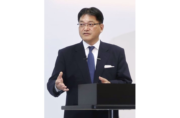 事業説明会で話すホンダの竹内弘平副社長＝13日、東京都内