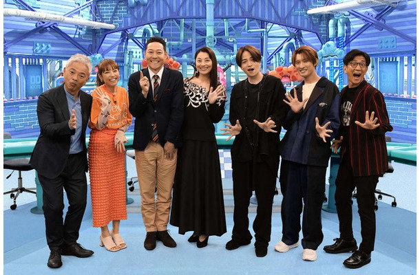（左から）恵俊彰、若槻千夏、東野幸治、小池栄子、菊池風磨、向井康二、柴田英嗣（C）フジテレビ