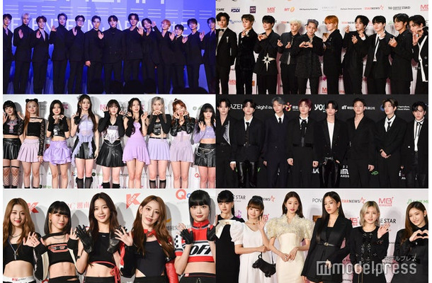 （上段）SEVENTEEN、TREASURE（中段）Kep1er、Stray Kids（下段）LE SSERAFIM、IVE（C）モデルプレス