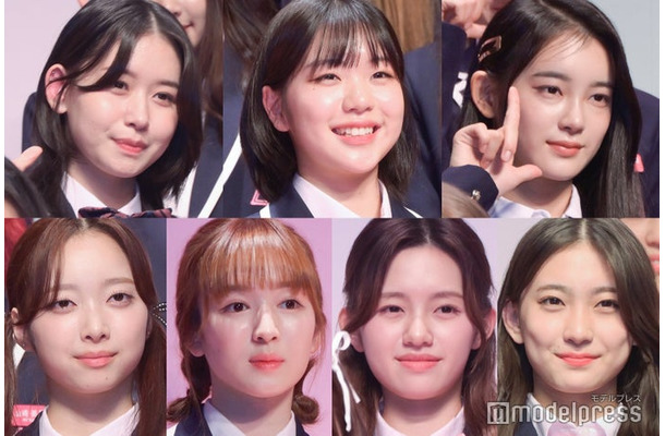 （上段左から）笠原桃奈、海老原鼓、櫻井美羽、（下段左から）田中琴、山本すず、加藤心、会田凛（C）モデルプレス